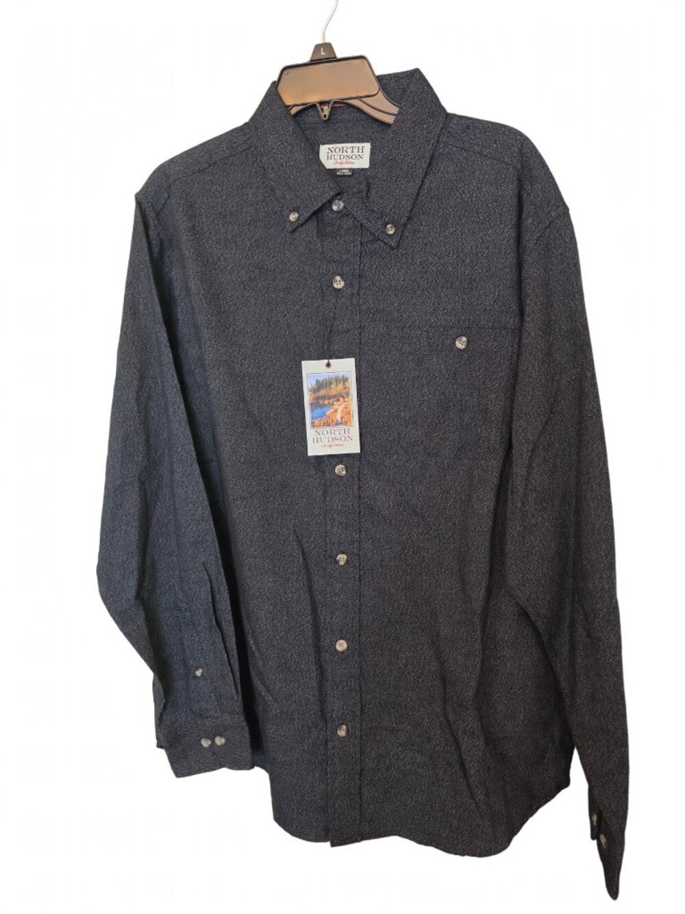North Hudson Outfitters Mens Large NWT Softest Flannel Shirt Charcoal Gray Butto
